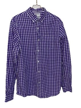 Old Navy Mens Everyday Button Down Shirt Large Purple Plaid Regular Fit